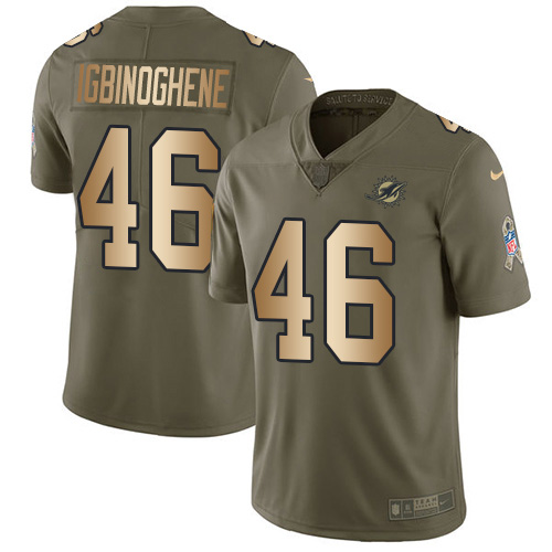 Miami Dolphins #46 Noah Igbinoghene Olive Gold Men Stitched NFL Limited 2017 Salute To Service Jersey->miami dolphins->NFL Jersey